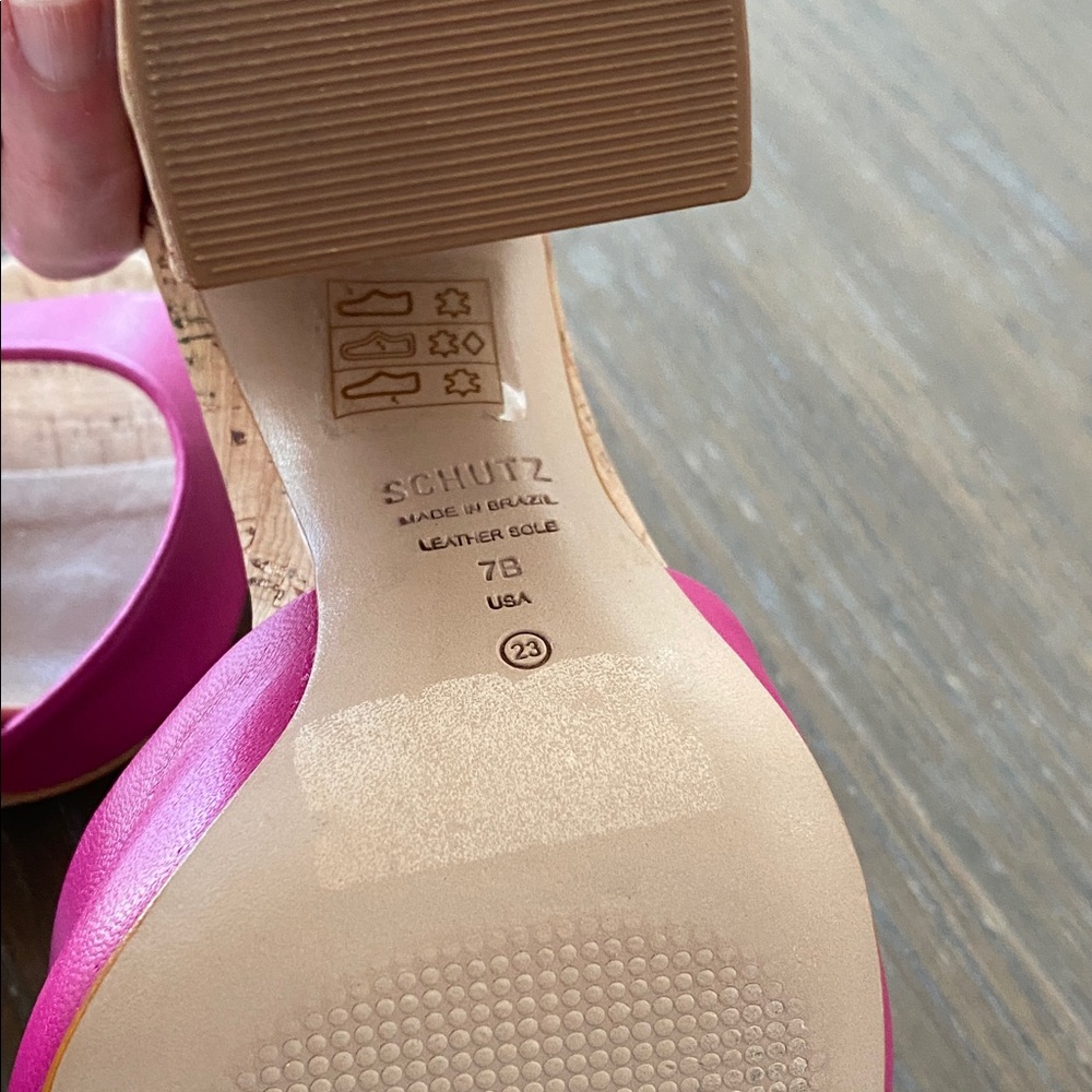 SCHUTZ Pink Cork Block Heel Slide Sandals - Picture 5 of 7